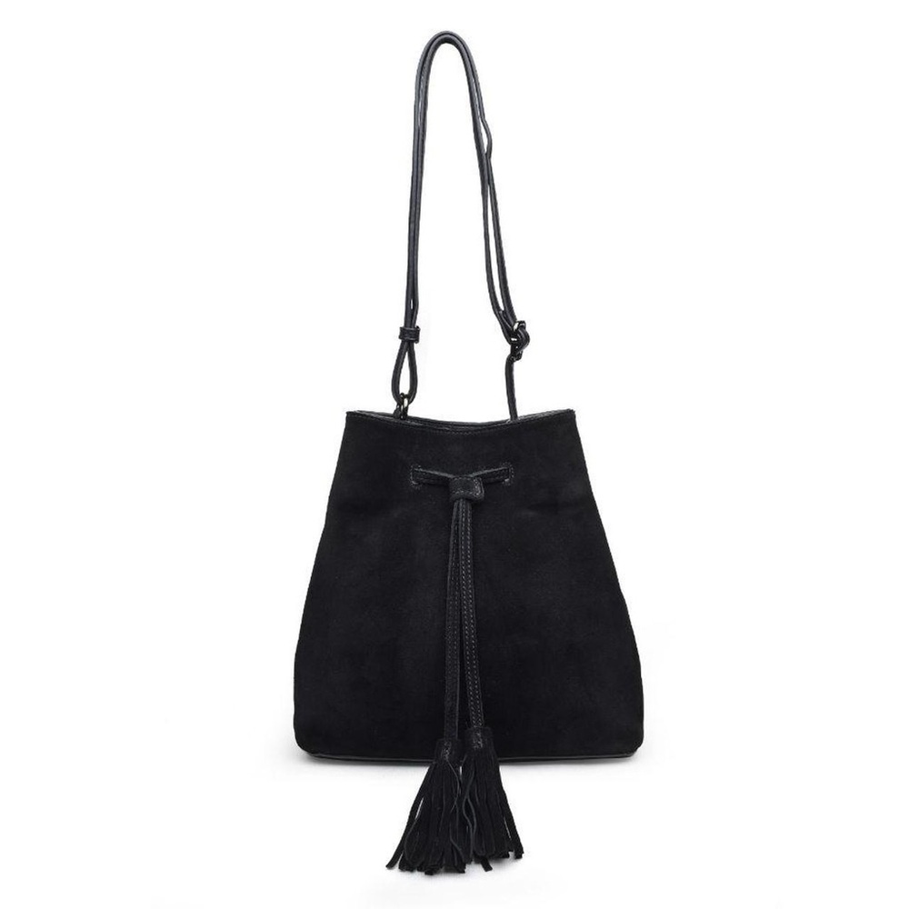 Mona Luxe April Boho Black Vegan leather suede bucket bag purse